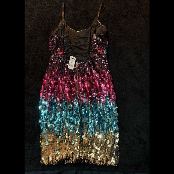 Sequin multicolored strappy dress. - Picture 2 of 2
